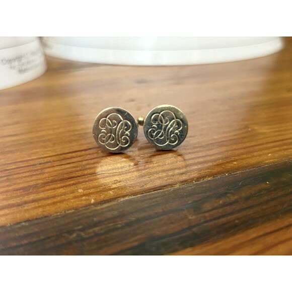 Vintage Estate Initial Mongram Round Silver Tone Cufflinks Set of 2 Pair - Picture 8 of 10